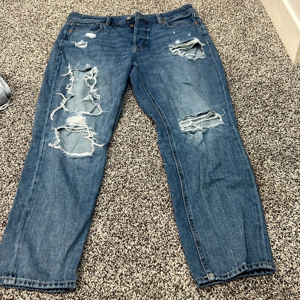 Jeans, they are blue and from American eagle